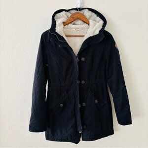 Hollister Women’s Black Utility Jacket with Cream Sherpa Lining Small Winter